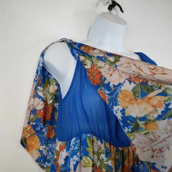 ZARA Cold shoulder Floral Blue Maxi Dress Lined Size L - Picture 4 of 14